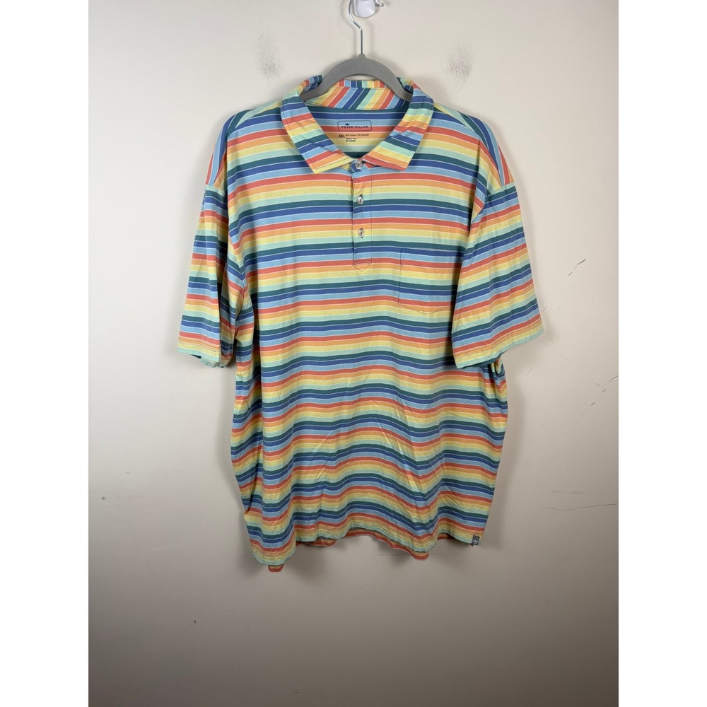Peter Millar Seaside Wash Pocket Polo Shirt XXL Rainbow Stripe MS19K75P Mens